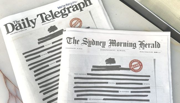 ‘গোপনীয়তা’র প্রতিবাদে পত্রিকার প্রথম পৃষ্ঠা ব্ল্যাকআউট