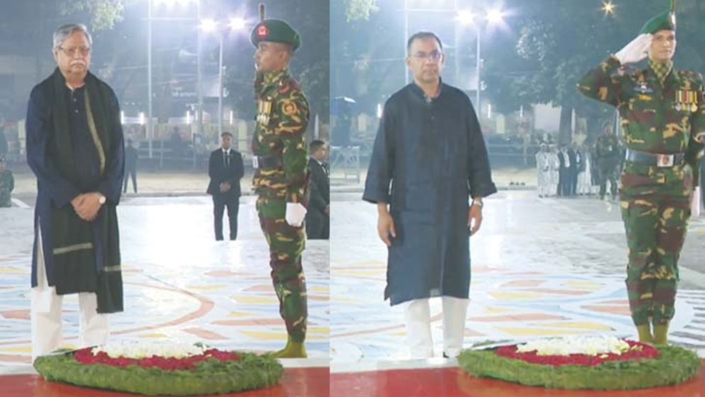 শহীদ মিনারে রাষ্ট্রপতি ও প্রধানমন্ত্রীর শ্রদ্ধা 