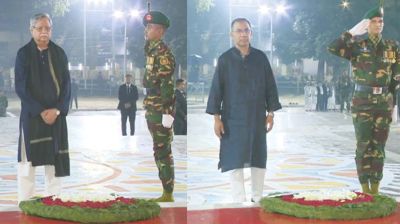 শহীদ মিনারে রাষ্ট্রপতি ও প্রধানমন্ত্রীর শ্রদ্ধা 
